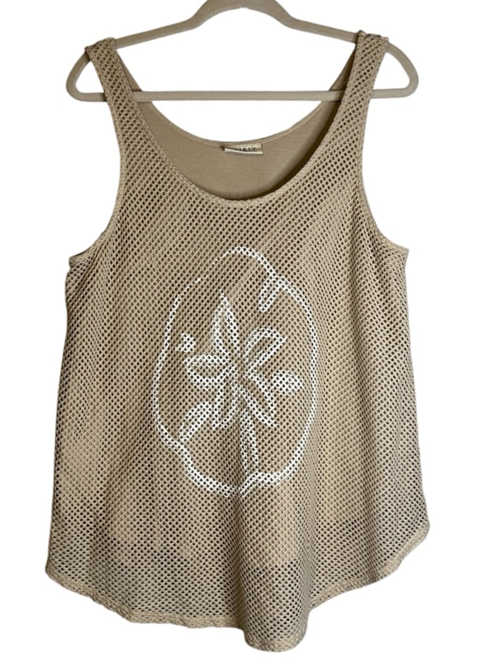 Spirit Mesh Tank Top Beige Boho Festival Layering Top Size Large USA Sand Dollar